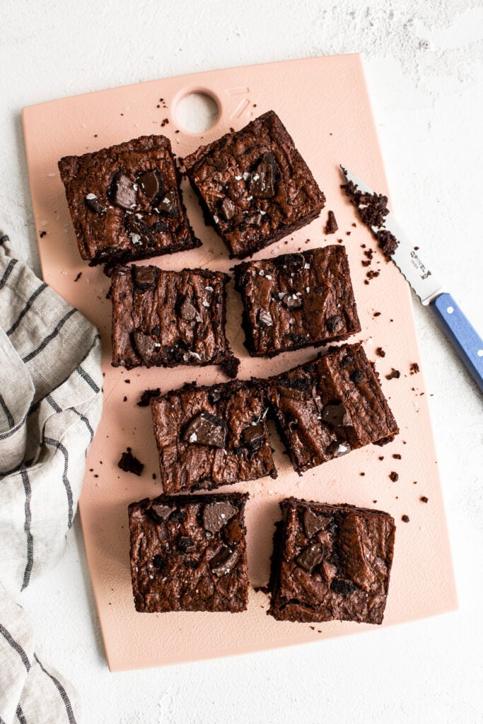 chocolate mint brownies on cutting board