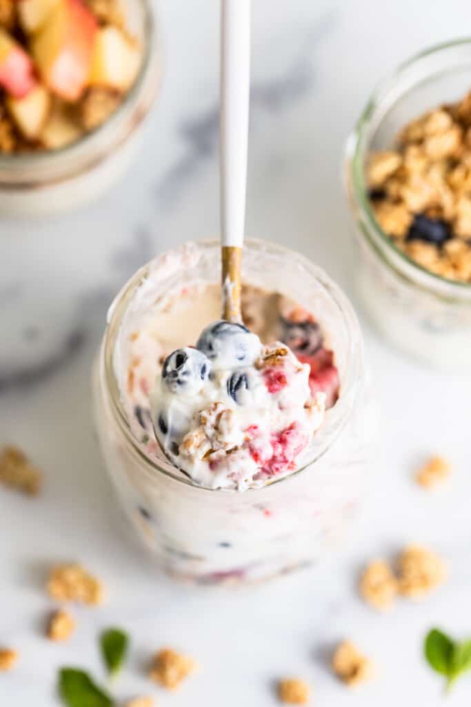 yogurt parfait on a spoon