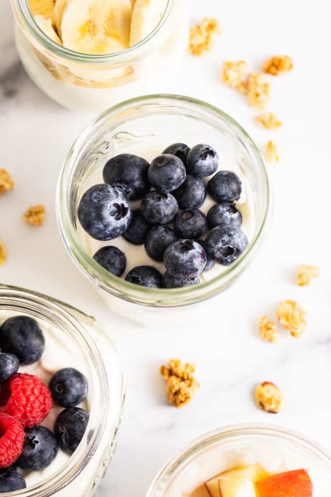 blueberries in a yogurt parfait