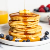 stack of pancakes with maple syrup