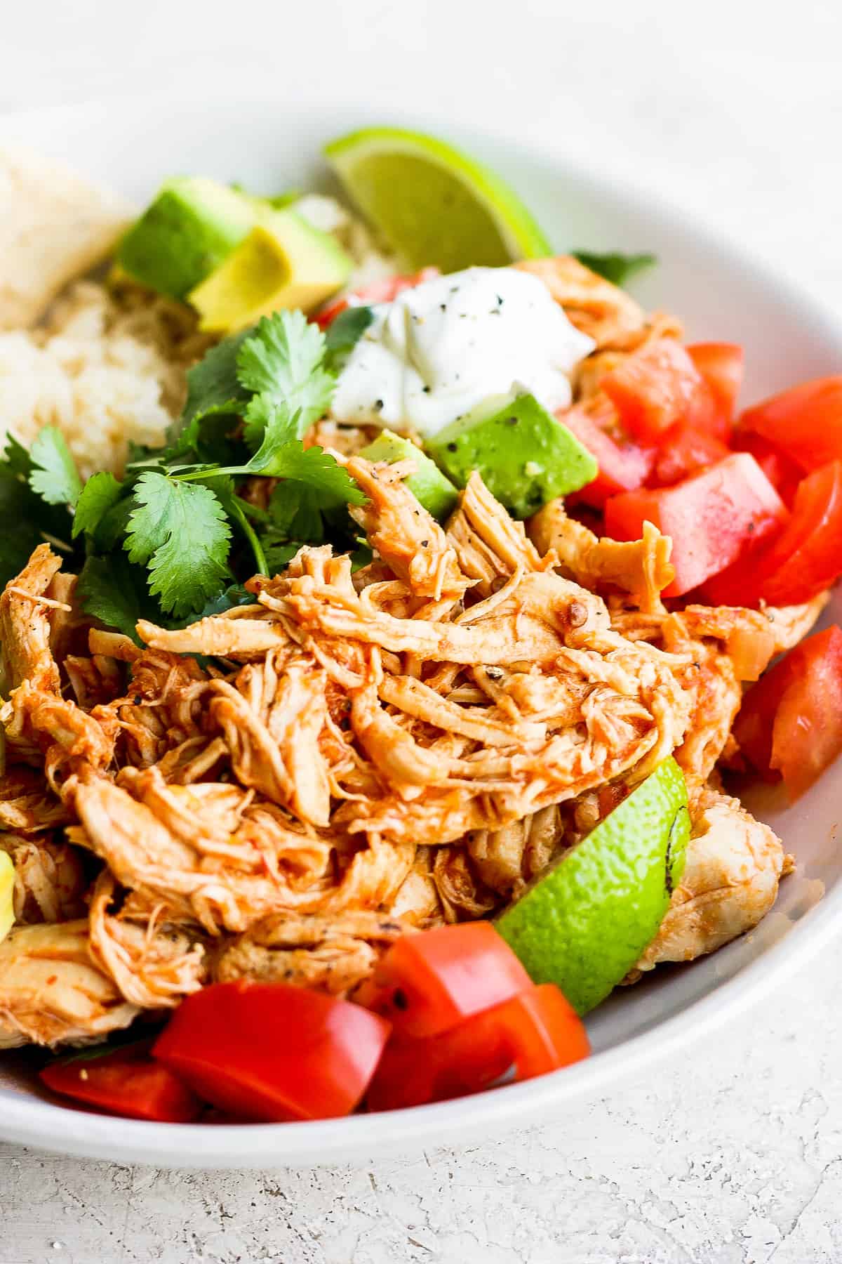 Chicken tinga in a bowl.