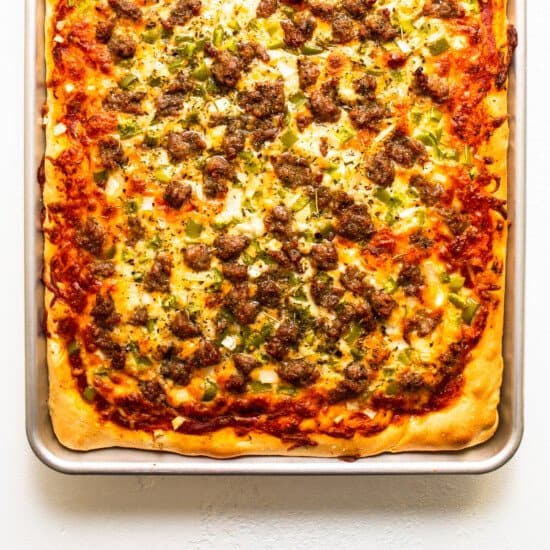 pizza on sheet pan