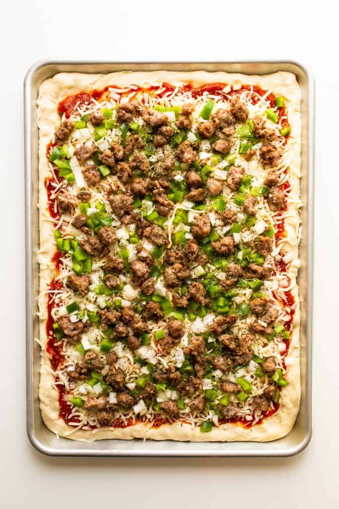uncooked sheet pan pizza
