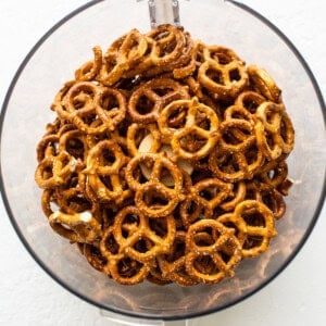 pretzels in food processor.