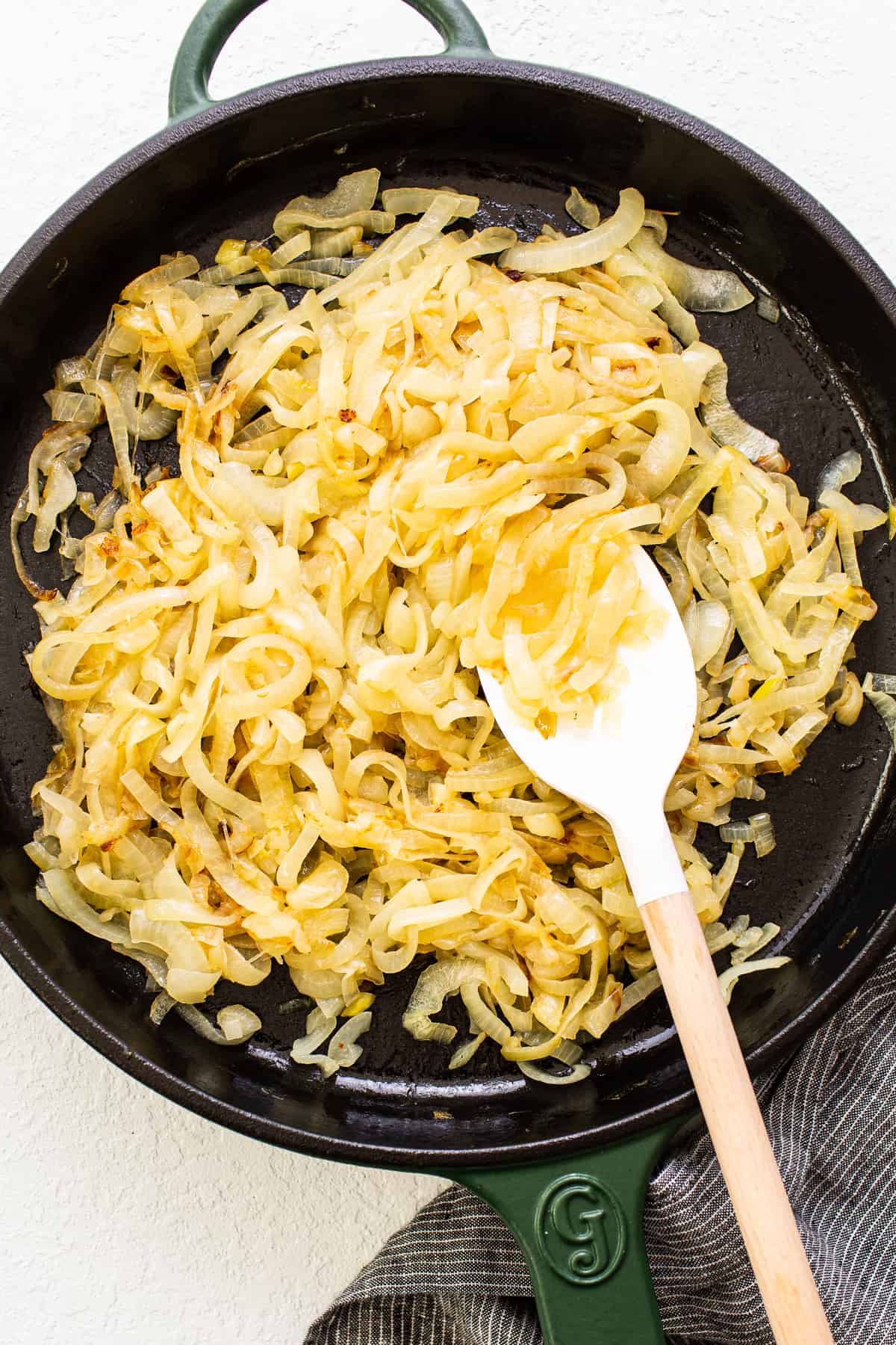 Caramelized onions in a skillet after 30 minutes.