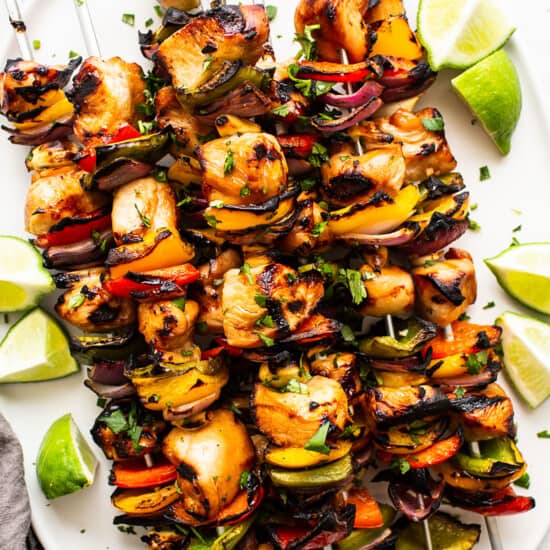 kabobs on plate.