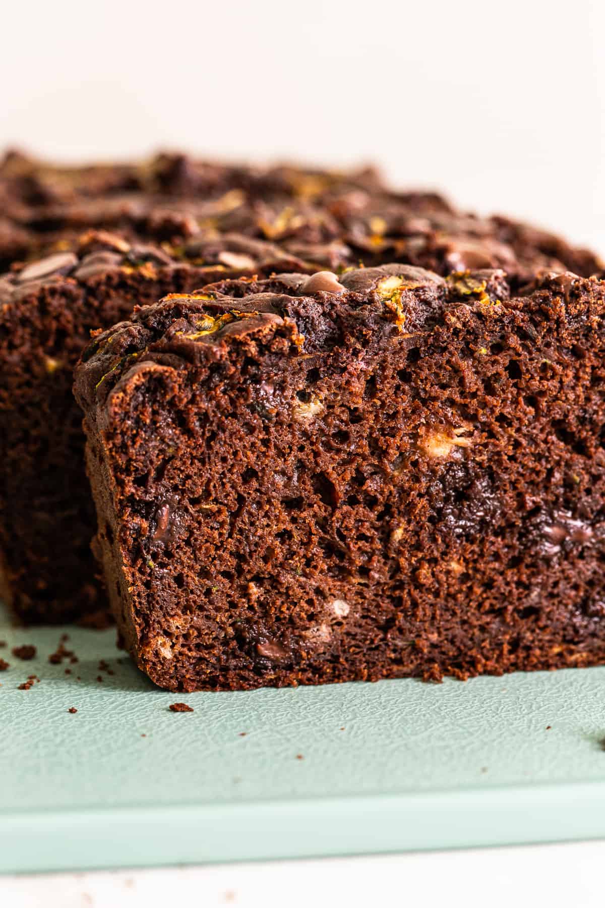 Slice of chocolate zucchini bread.