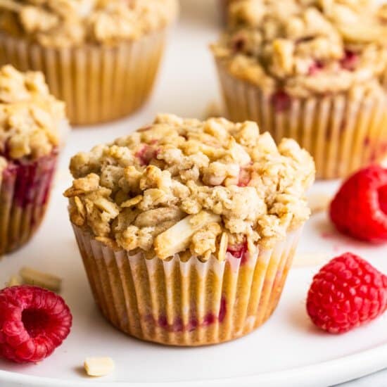 raspberry muffin on counter.