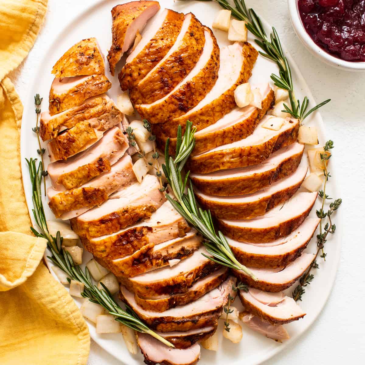 Sliced turkey on a plate. 