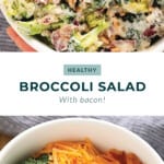 Broccoli salad with bacon sticks.