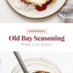 Homemade old bay seasoning in a bowl with a spoon.