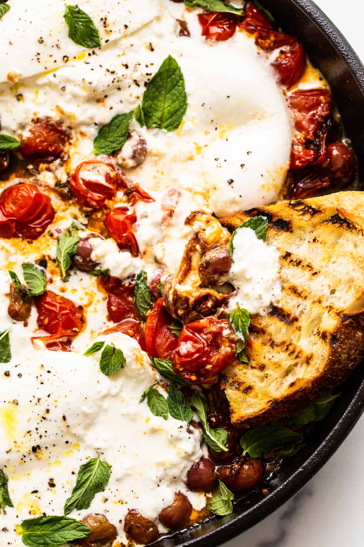 tomatoes and burrata with toasted bread.
