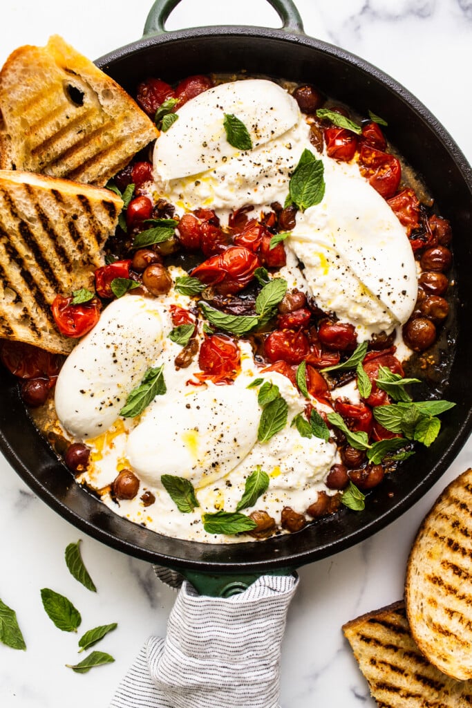 Burrata With Warm Tomatoes & Olives