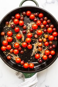 tomatoes in cast iron skillet.