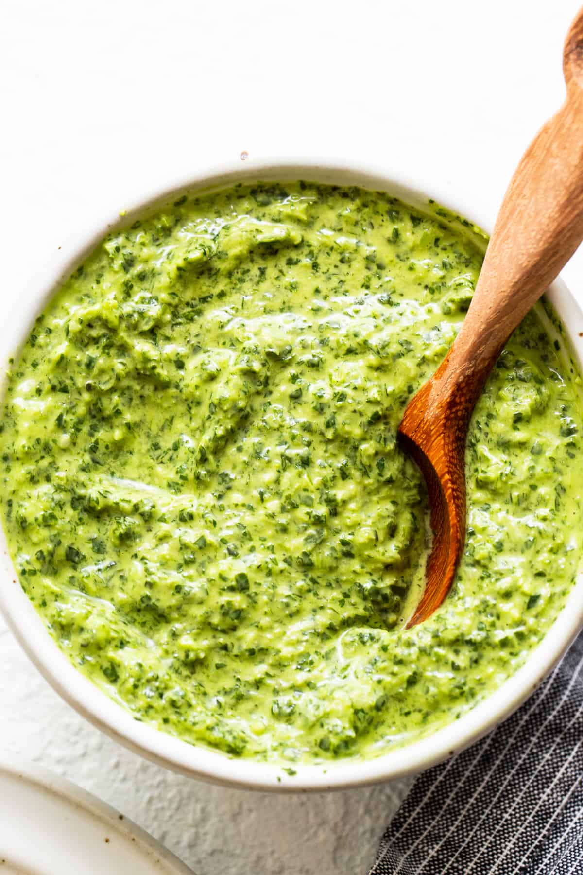 green sauce in bowl.