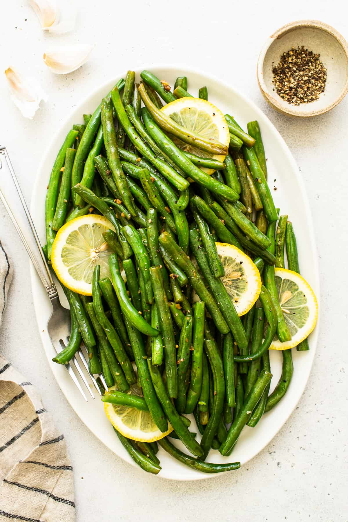 cooked green beans on a platter