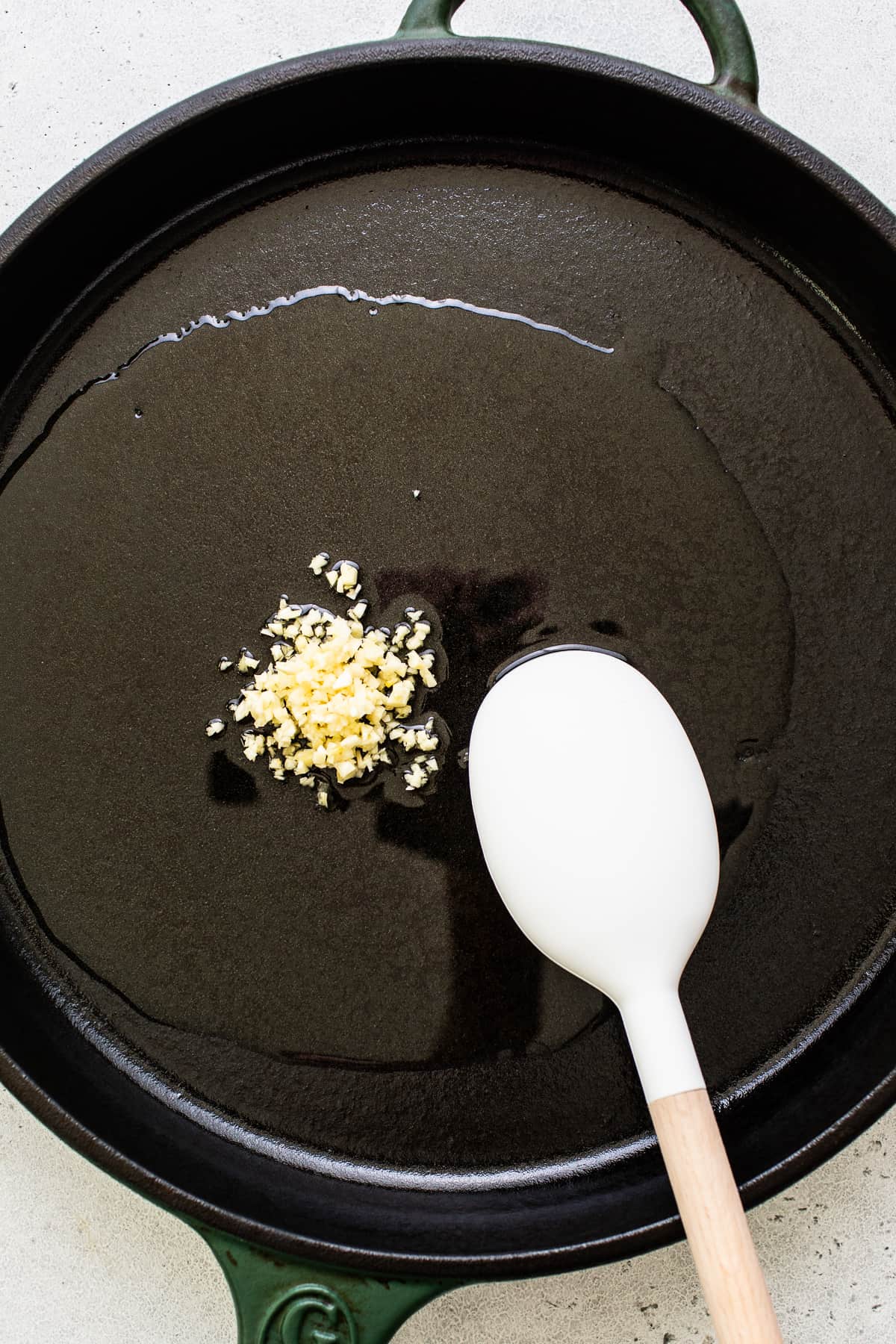 cooking garlic in the pan.