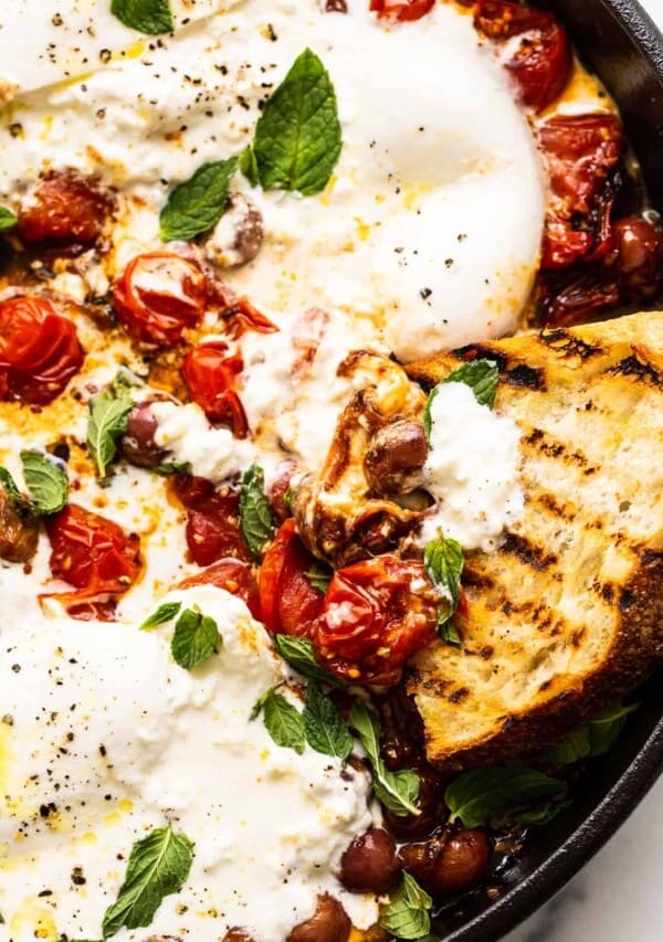 Bursting Cherry Tomatoes and Burrata Appetizer