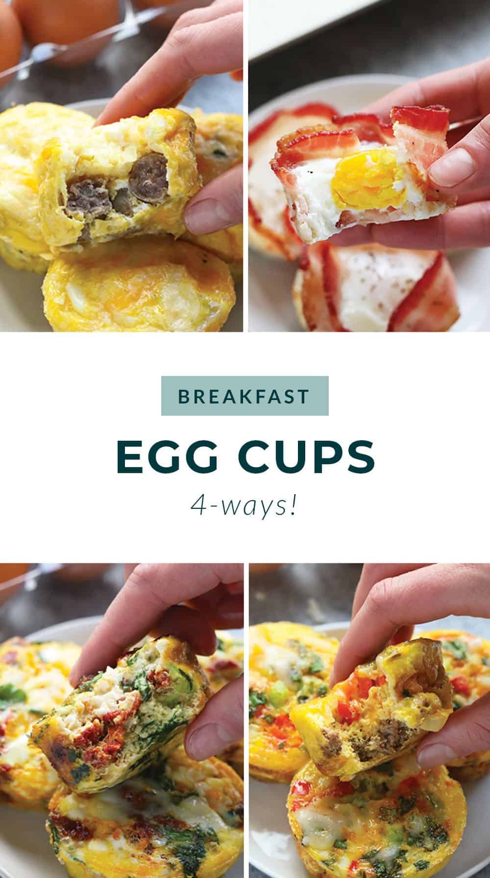 hands holding 4 different egg cups.