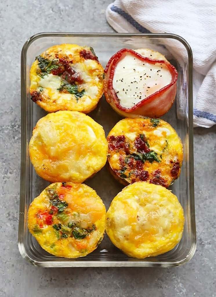 egg cups in meal prep container.