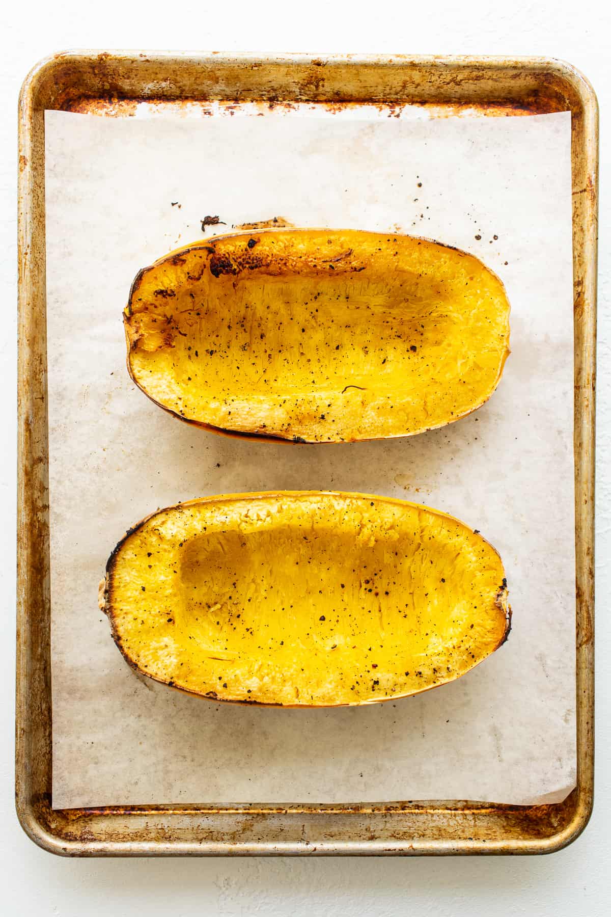 roasted squash on baking sheet.