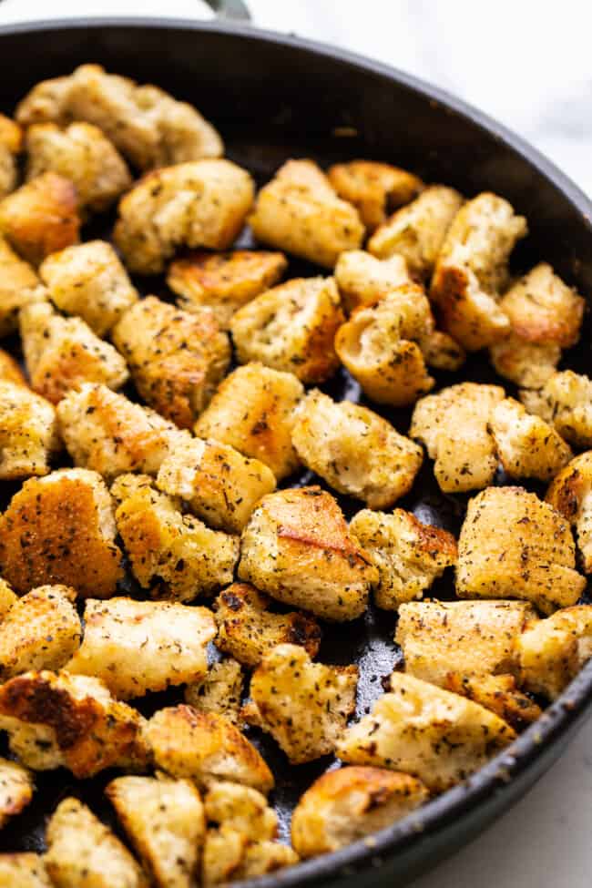 Homemade Croutons (pan-fried!) - Fit Foodie Finds