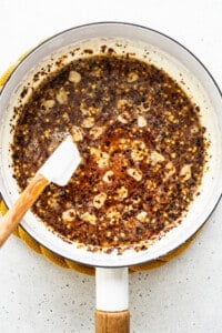 hot honey in pan.