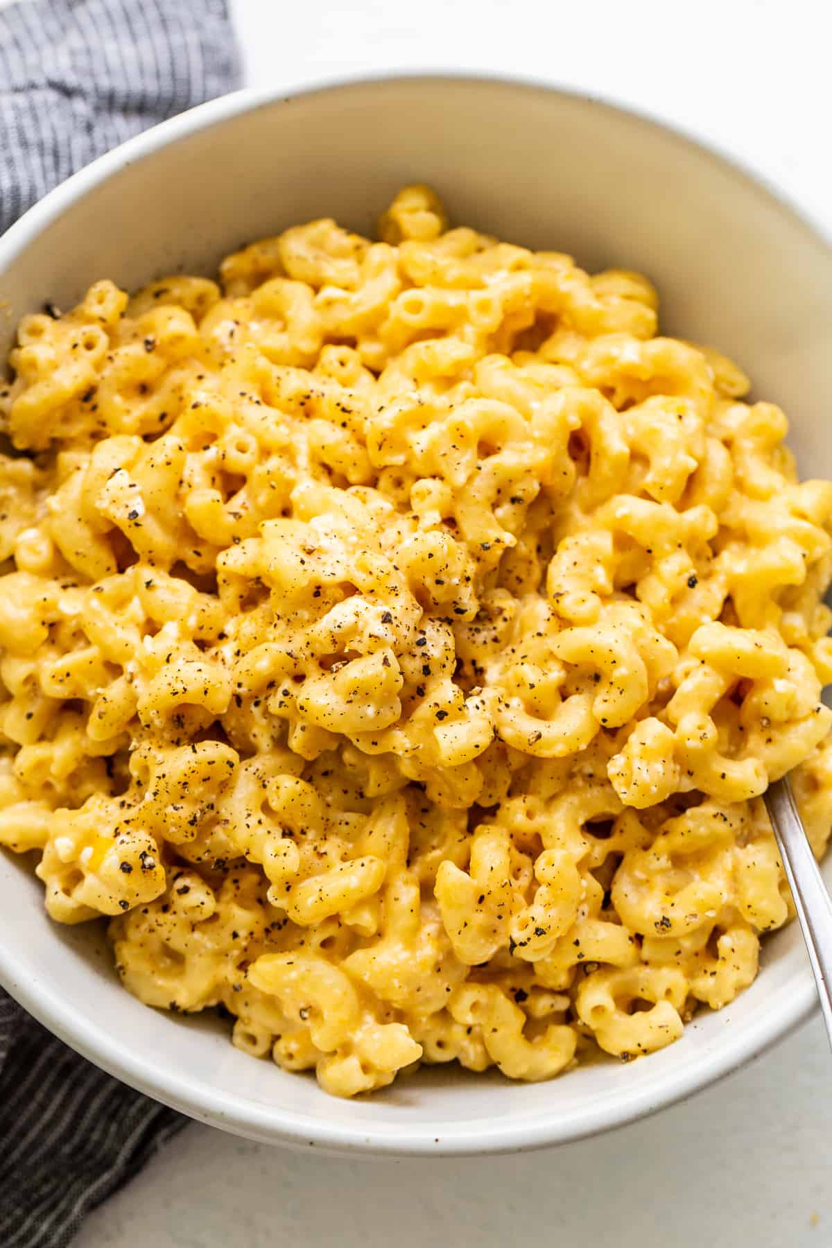Instant Pot mac and cheese in serving bowl.