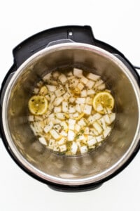 liquid and onions in instant pot.