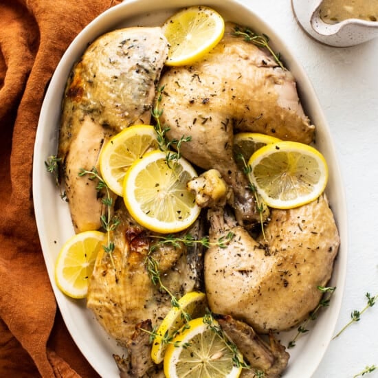 instant pot whole chicken on plate.