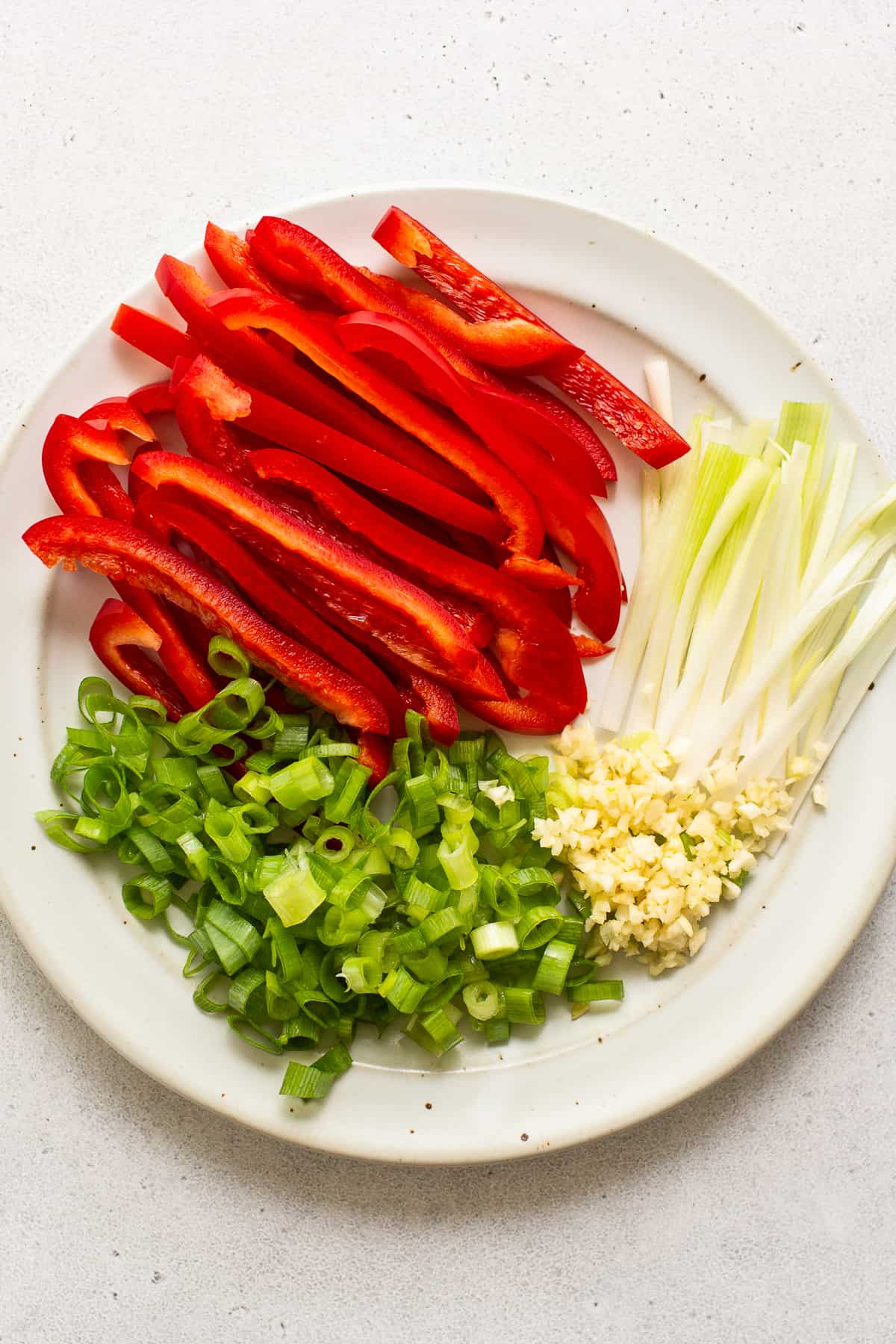 sliced veggies on platter.