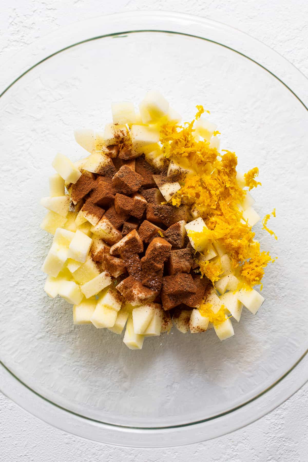 apple crisp filling in bowl.