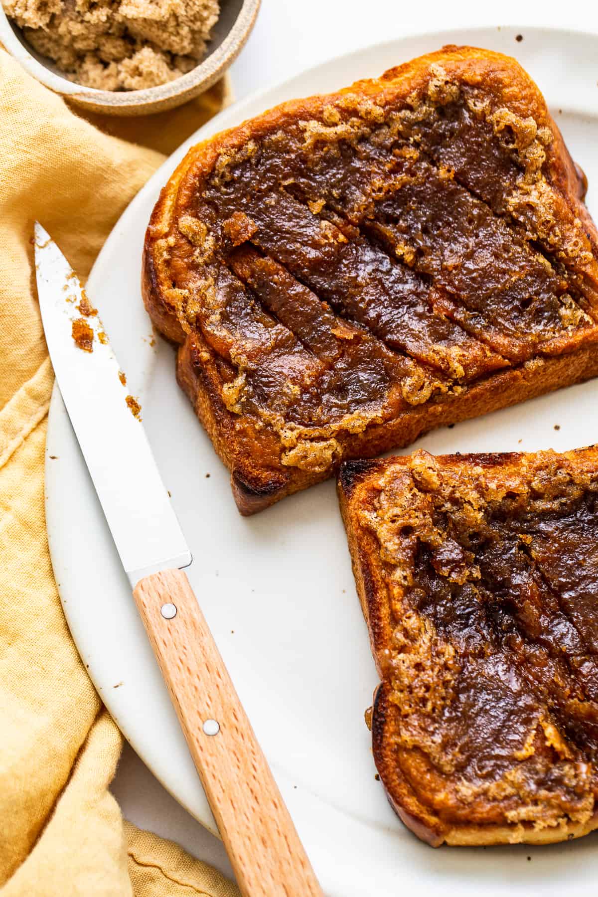 Pumpkin creme brulee french toast on a plate.