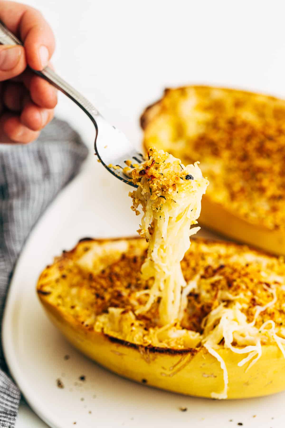 Μακαρόνια σκουός mac και τυρί σε ένα πιρούνι.