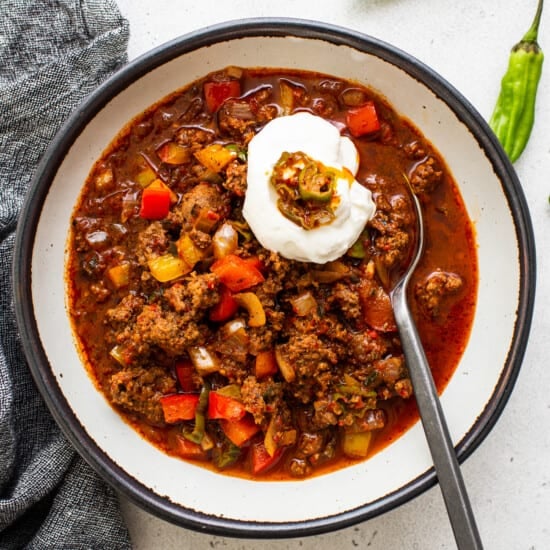 Texas chili in a bowl.