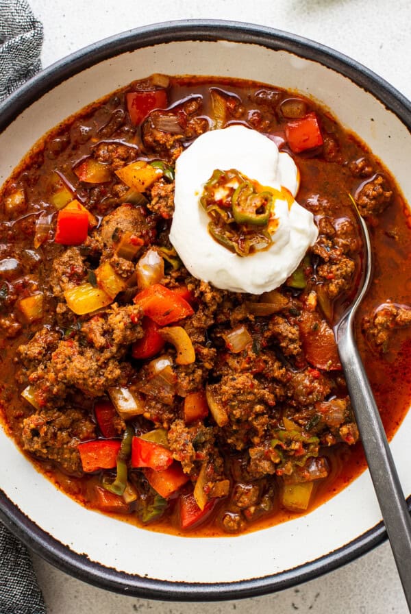 Texas chili in a bowl.