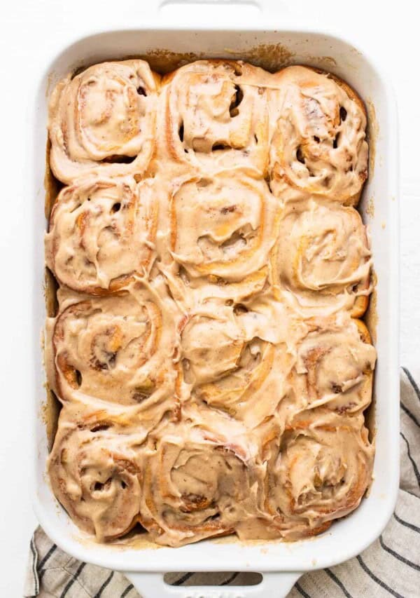 baking dish of apple cinnamon rolls