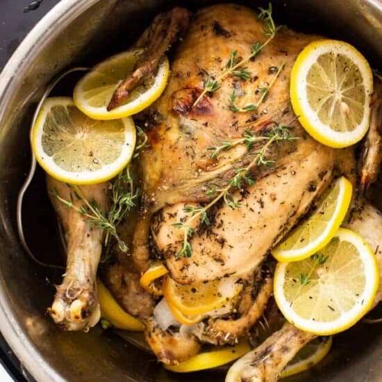 Instant Pot whole chicken with lemons.