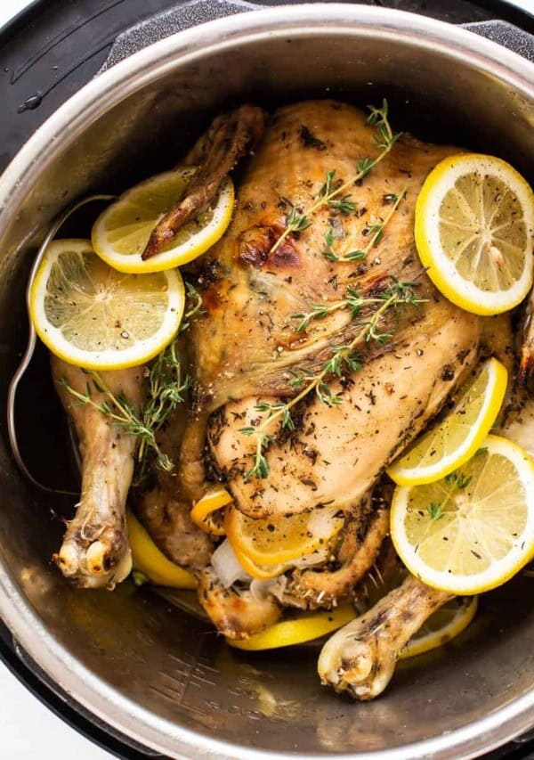 Instant Pot whole chicken with lemons.