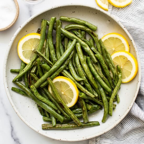 Green beans in a serving dish.