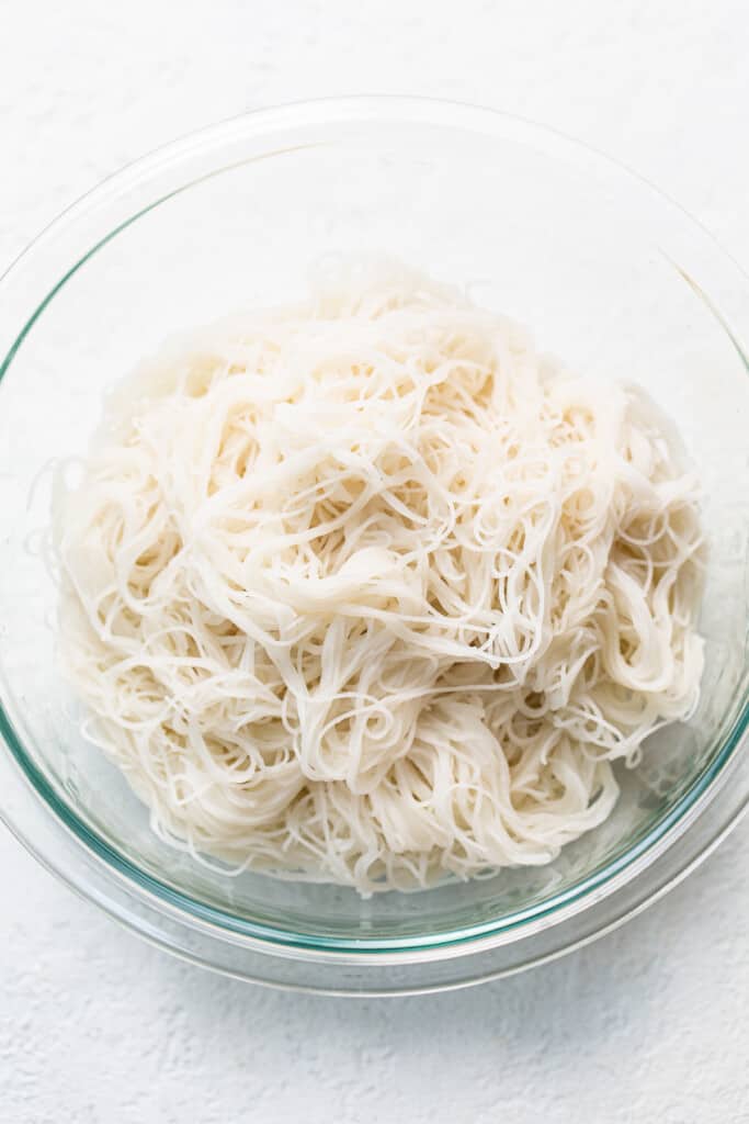 Rice noodles in a bowl. 