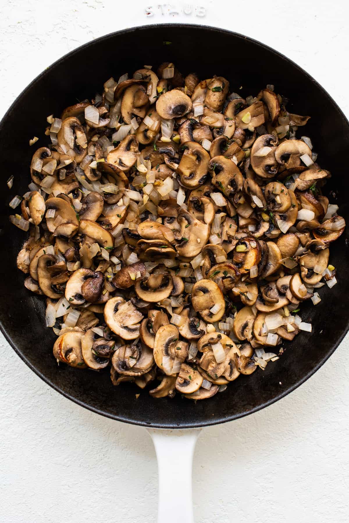 caramelized mushrooms in skillet.