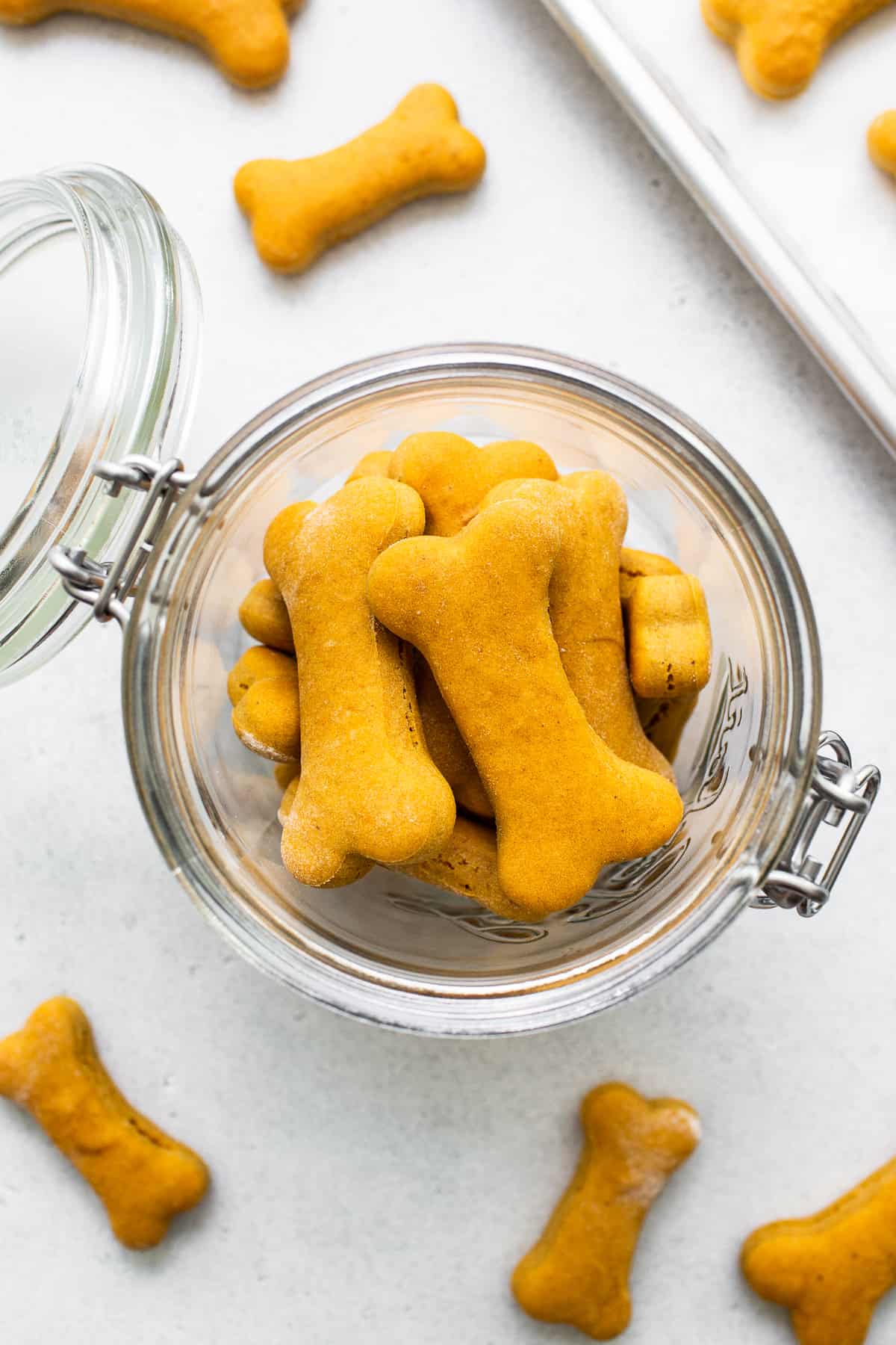 Homemade dog treats in a jar.