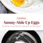 Sunny side up eggs on a plate.