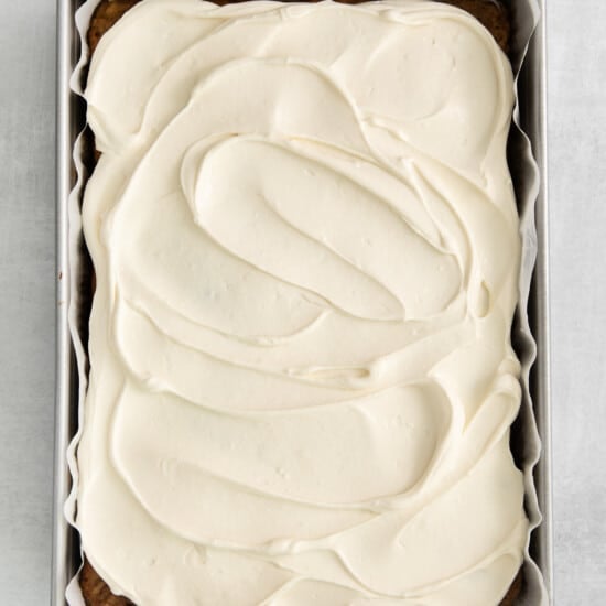 Apple cake with cream cheese frosting.