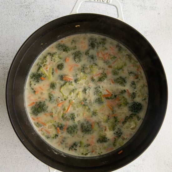 soup in pot.