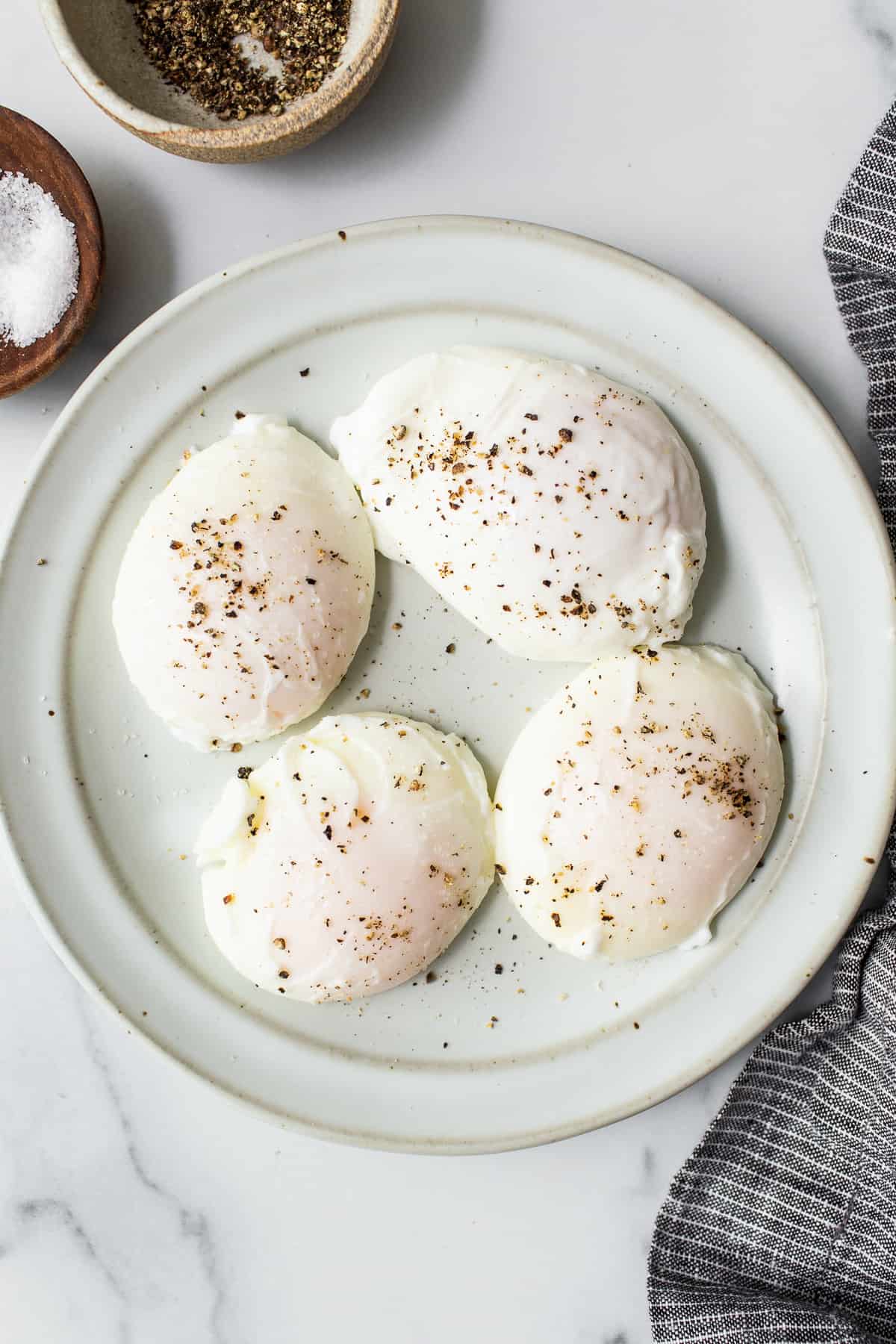 Poached eggs on a plate.