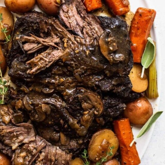 Pot roast on a plate.