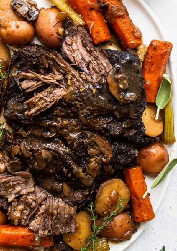 Pot roast on a plate.