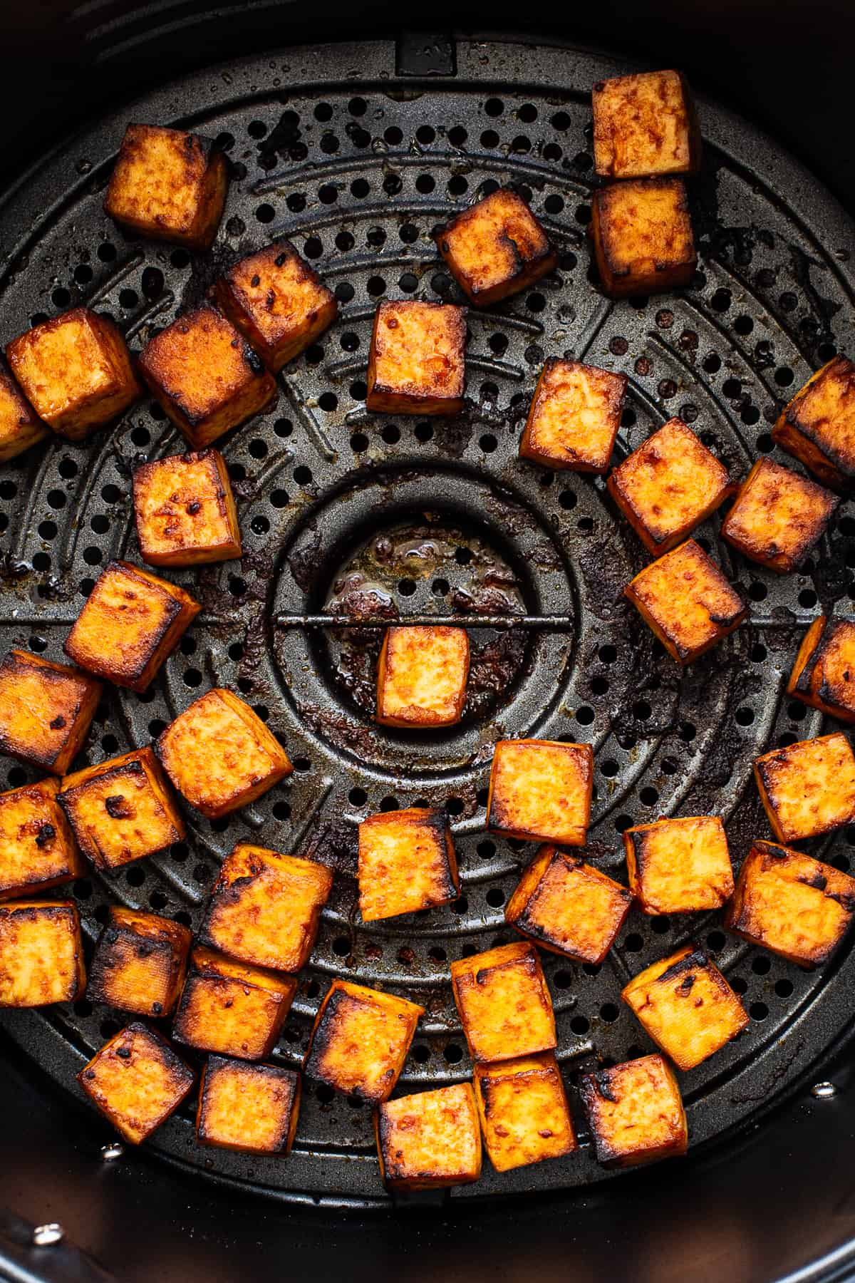Tofu crisped up in the air fryer.